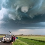 Storm chasers watching tornadic vortex - Hays, Kansas