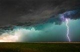 Lightning and green storm clouds - near Olustee, Oklahoma