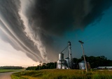 Shelf cloud over grain bins - near Canton, Missouri