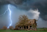 Lightning behind abandoned farmhouse - Greeley, Nebraska