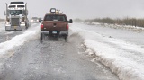 Hail drifts on road - Pecos, Texas
