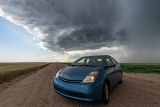 Prius and storm - near Ulysses, Kansas