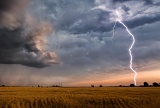Lightning striking wheat field - rural western Oklahoma